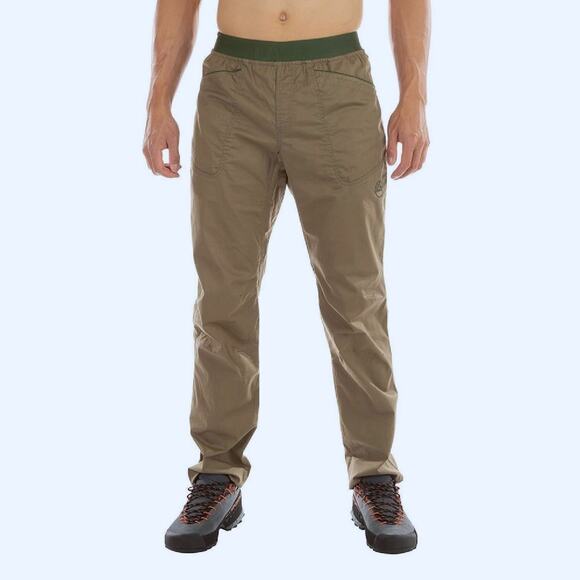 LA Sportiva Roots Climbing Pants Mens Small Organic Cotton Pull On Hiking Khaki - Picture 1 of 10